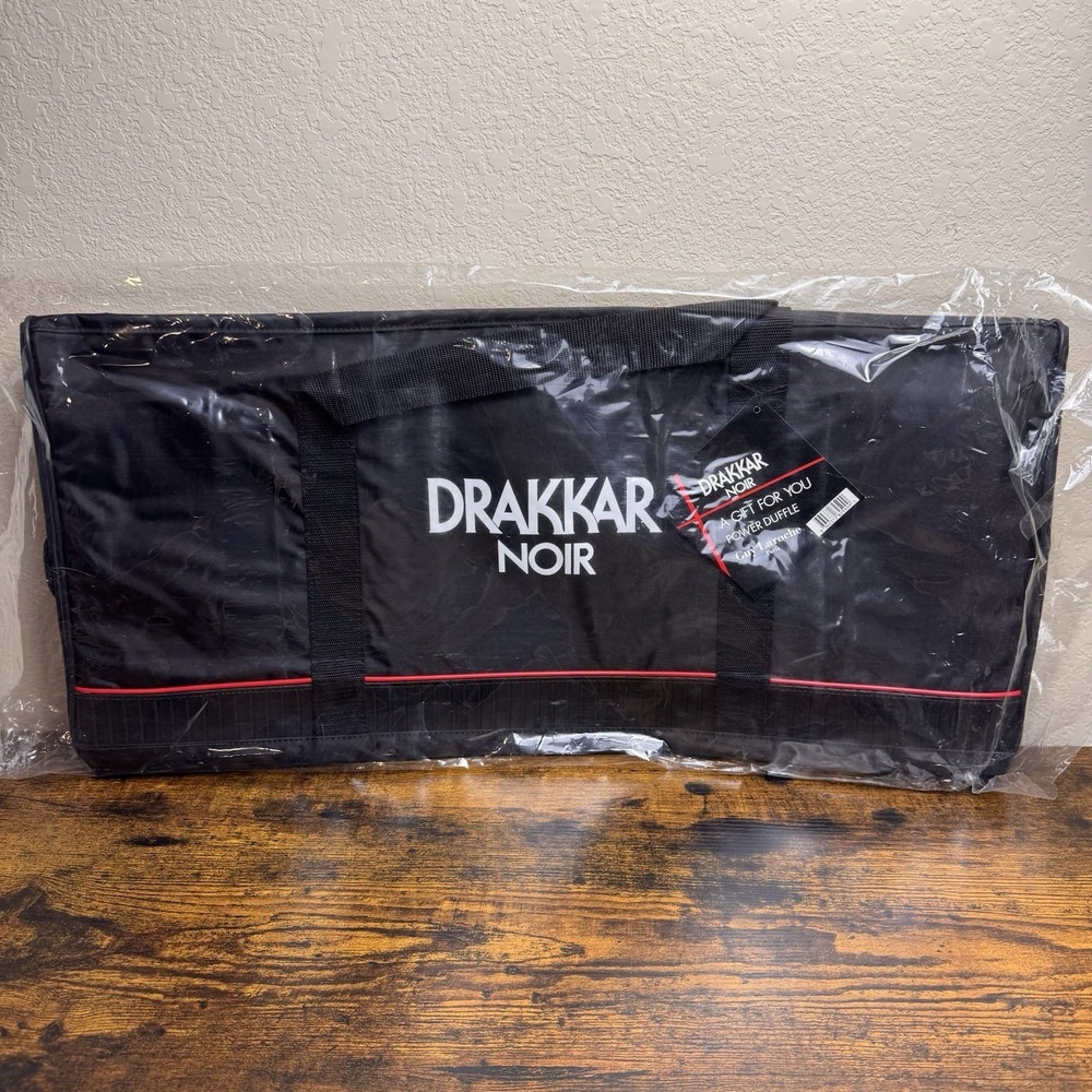 Drakkar‎ Noir Duffle Bag Black Red Travel Gym Weekender Tote NWT Vintage 90s